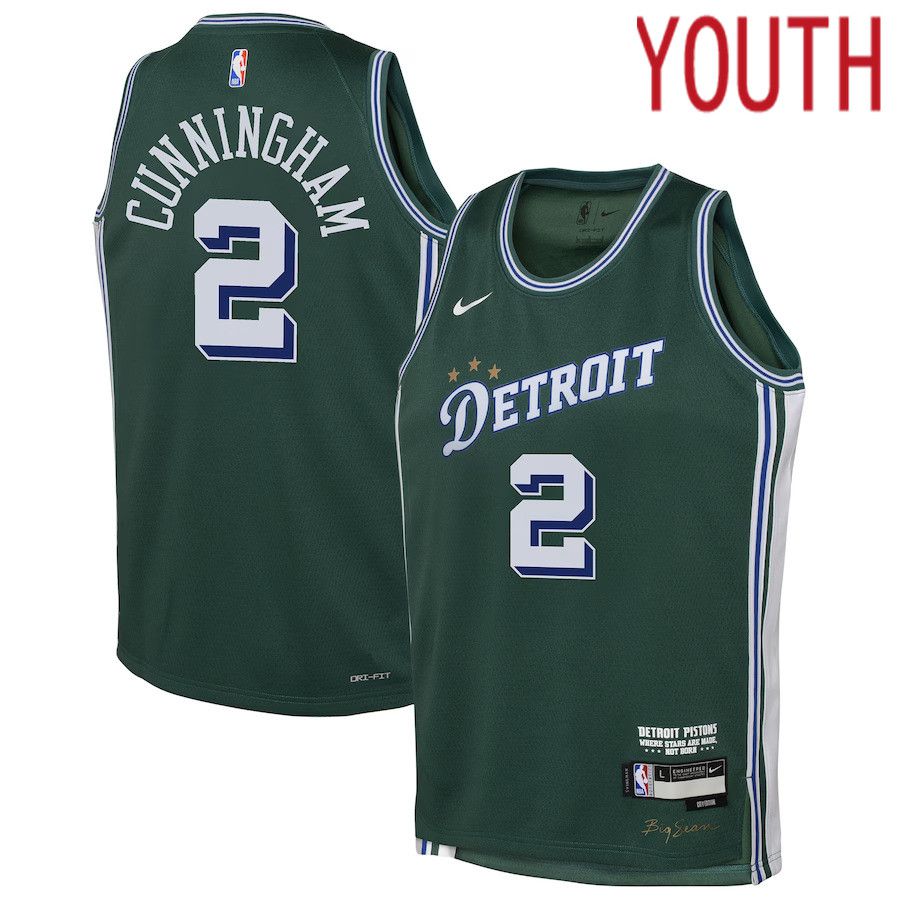 Youth Detroit Pistons #2 Cade Cunningham Nike Green City Edition 2022-23 Swingman NBA Jersey